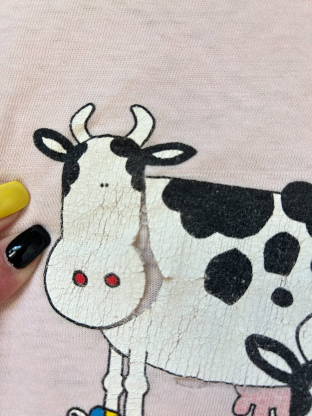 Free Style Vintage Cow Single Stitch T Shirt OS Pink (flaws) - Picture 5 of 7